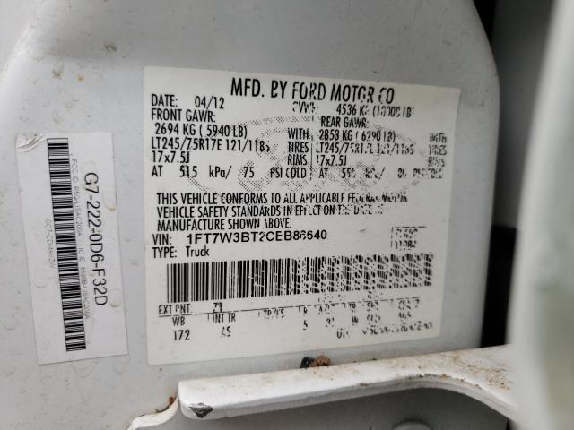 Photo 9 VIN: 1FT7W3BT2CEB86640 - FORD F350 SUPER 