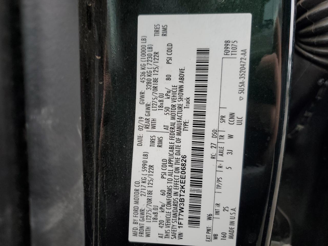 Photo 12 VIN: 1FT7W3BT2KEE06826 - FORD F350 