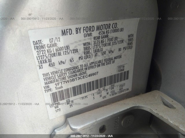 Photo 8 VIN: 1FT7W3BT3CEC49907 - FORD SUPER DUTY F-350 SRW 