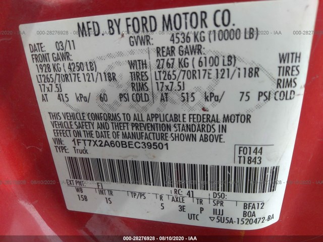 Photo 8 VIN: 1FT7X2A60BEC39501 - FORD SUPER DUTY F-250 