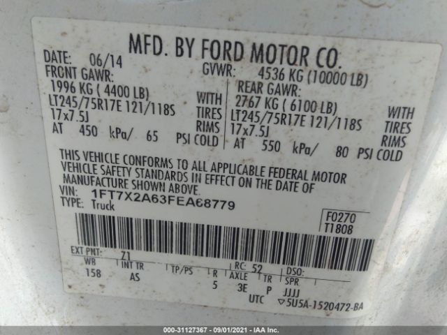 Photo 8 VIN: 1FT7X2A63FEA68779 - FORD SUPER DUTY F-250 SRW 