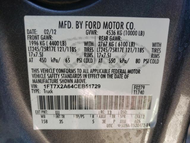 Photo 9 VIN: 1FT7X2A64CEB51729 - FORD F250 SUPER 