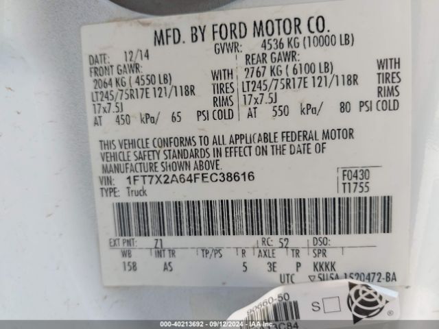 Photo 8 VIN: 1FT7X2A64FEC38616 - FORD F-250 