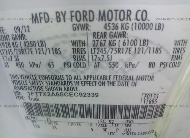 Photo 8 VIN: 1FT7X2A65CEC92339 - FORD SUPER DUTY F-250 