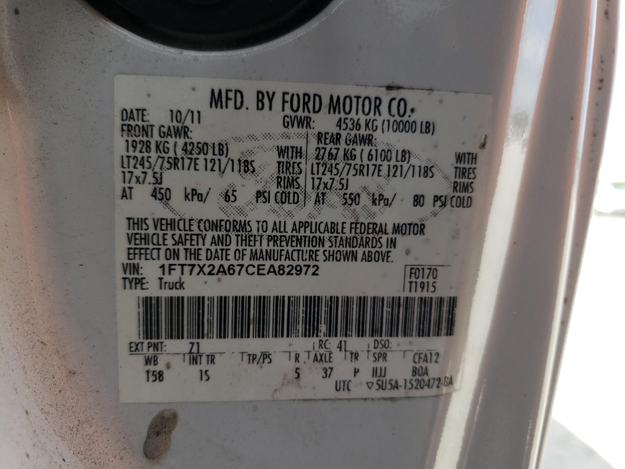 Photo 11 VIN: 1FT7X2A67CEA82972 - FORD F250 