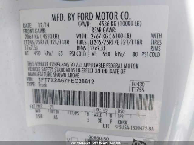 Photo 8 VIN: 1FT7X2A67FEC38612 - FORD F-250 