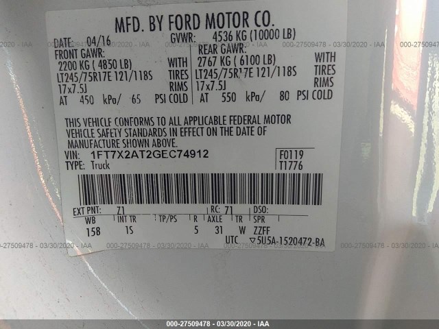 Photo 8 VIN: 1FT7X2AT2GEC74912 - FORD SUPER DUTY F-250 SRW 