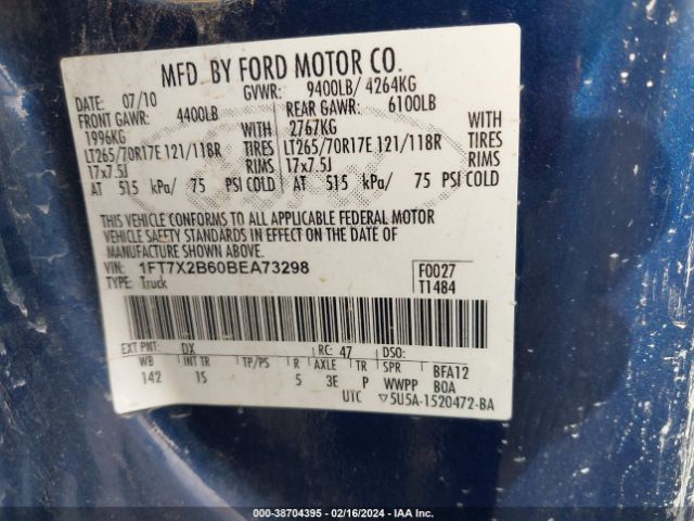 Photo 8 VIN: 1FT7X2B60BEA73298 - FORD F-250 