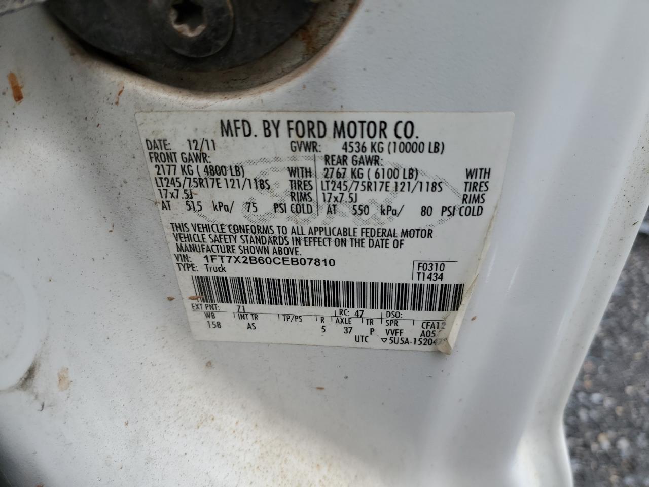 Photo 11 VIN: 1FT7X2B60CEB07810 - FORD F250 