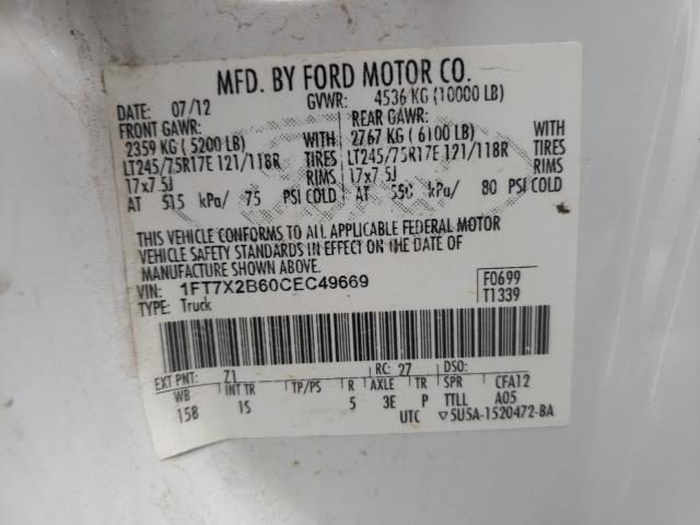 Photo 9 VIN: 1FT7X2B60CEC49669 - FORD F250 SUPER 