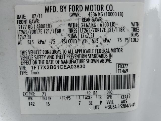 Photo 9 VIN: 1FT7X2B61CEA03830 - FORD F250 SUPER 