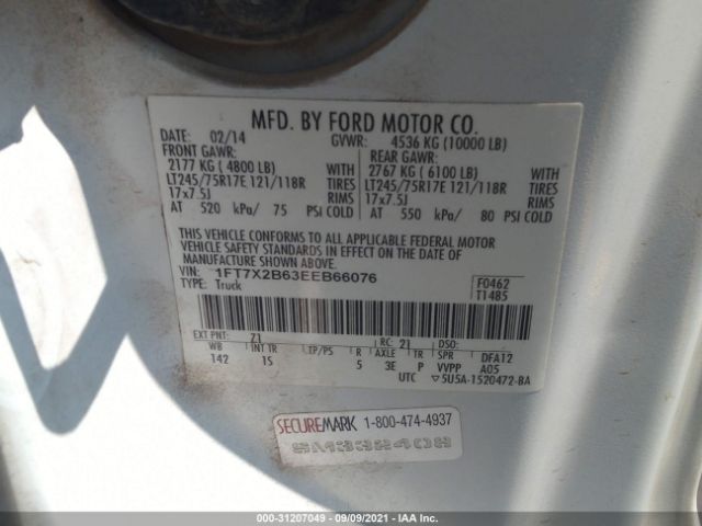 Photo 8 VIN: 1FT7X2B63EEB66076 - FORD SUPER DUTY F-250 SRW 