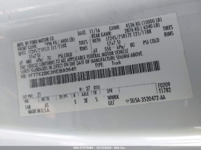 Photo 8 VIN: 1FT7X2B63HEB93640 - FORD F-250 