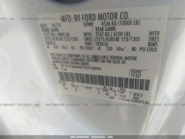 Photo 8 VIN: 1FT7X2B64FED72850 - FORD SUPER DUTY F-250 SRW 