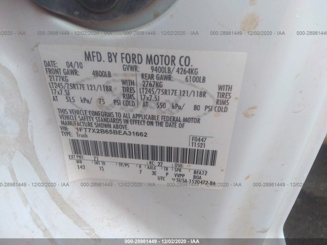 Photo 8 VIN: 1FT7X2B65BEA31662 - FORD SUPER DUTY F-250 