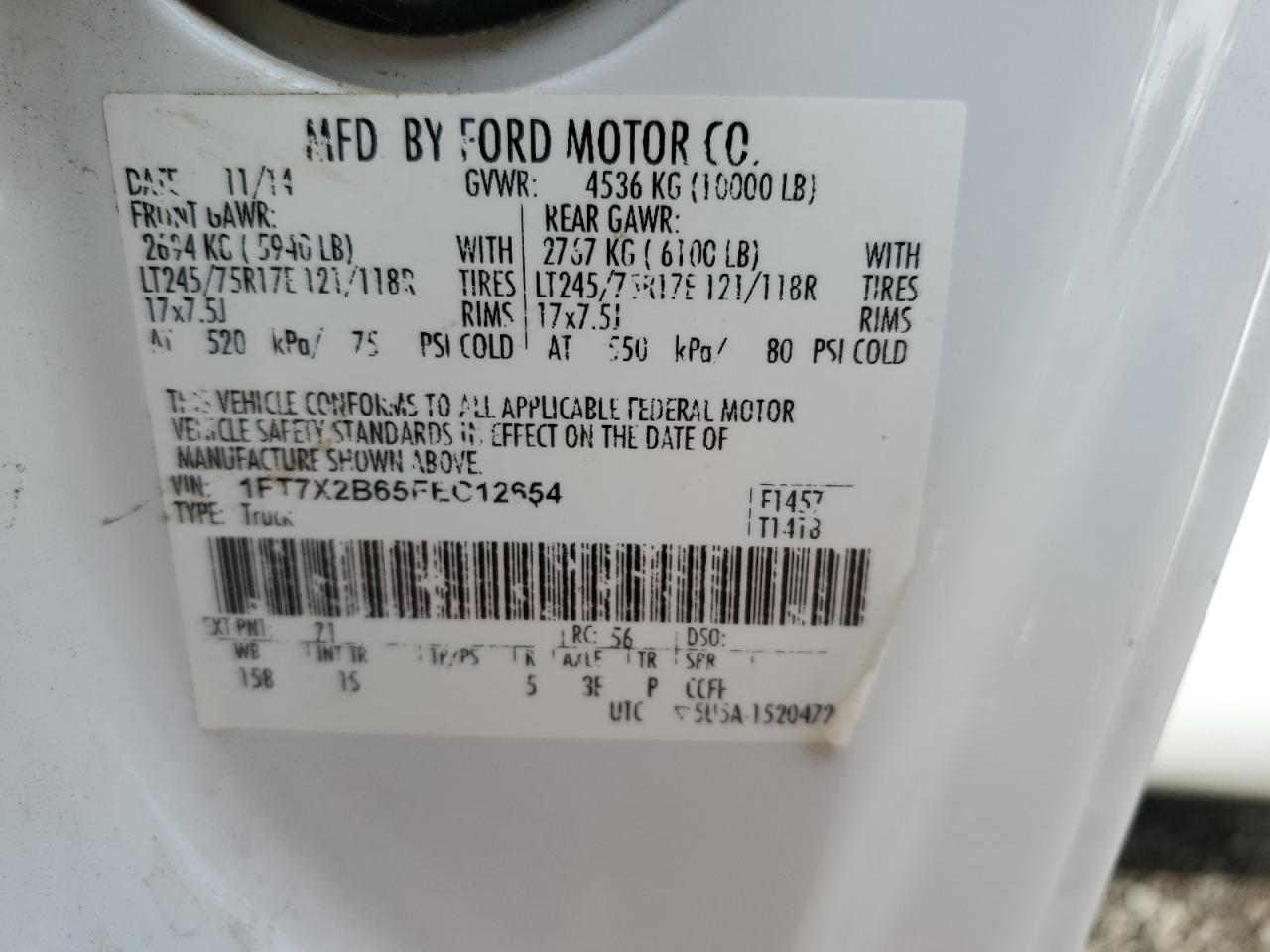 Photo 11 VIN: 1FT7X2B65FEC12654 - FORD F250 