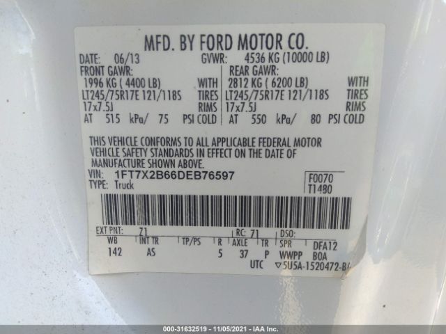 Photo 8 VIN: 1FT7X2B66DEB76597 - FORD SUPER DUTY F-250 SRW 