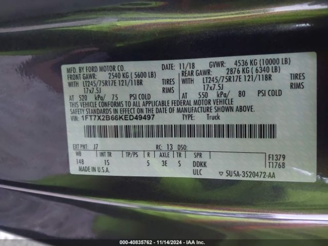 Photo 8 VIN: 1FT7X2B66KED49497 - FORD F-250 