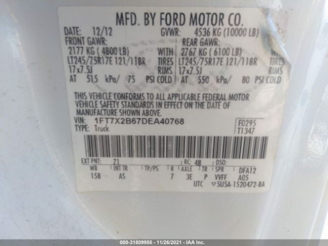 Photo 8 VIN: 1FT7X2B67DEA40768 - FORD SUPER DUTY F-250 SRW 