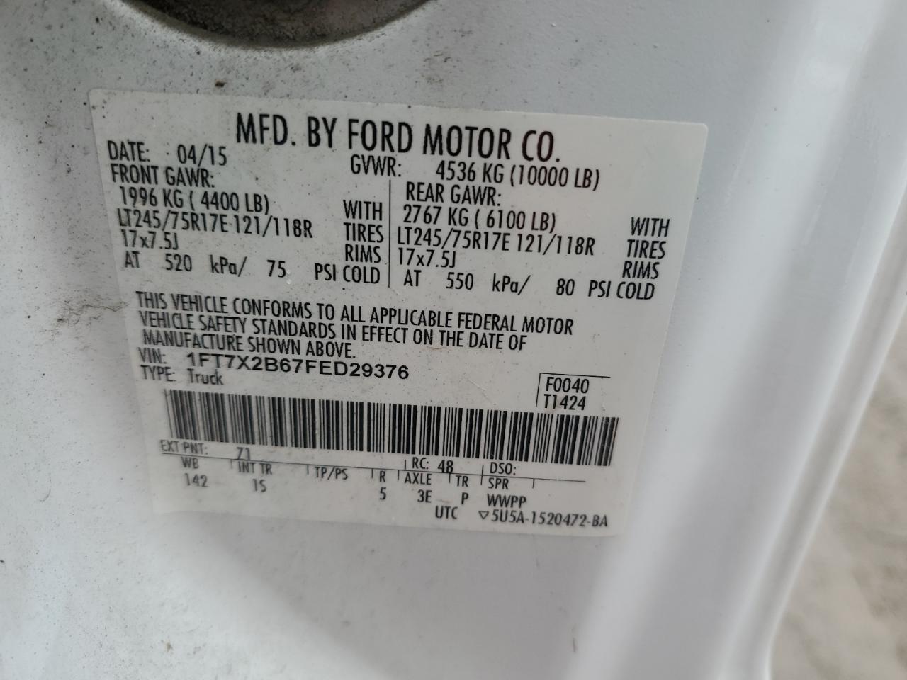 Photo 11 VIN: 1FT7X2B67FED29376 - FORD F250 