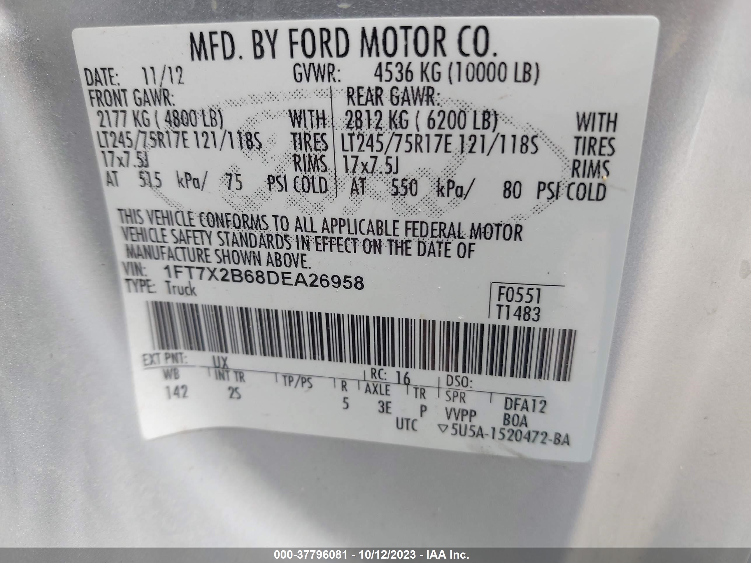 Photo 8 VIN: 1FT7X2B68DEA26958 - FORD F250 