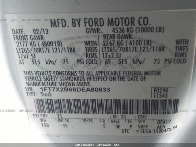 Photo 8 VIN: 1FT7X2B68DEA80633 - FORD SUPER DUTY F-250 SRW 