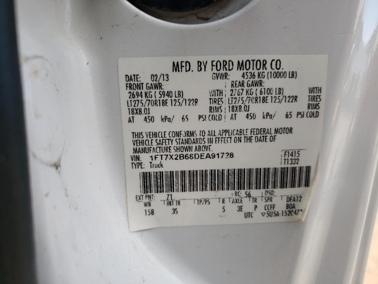 Photo 11 VIN: 1FT7X2B68DEA91728 - FORD F250 