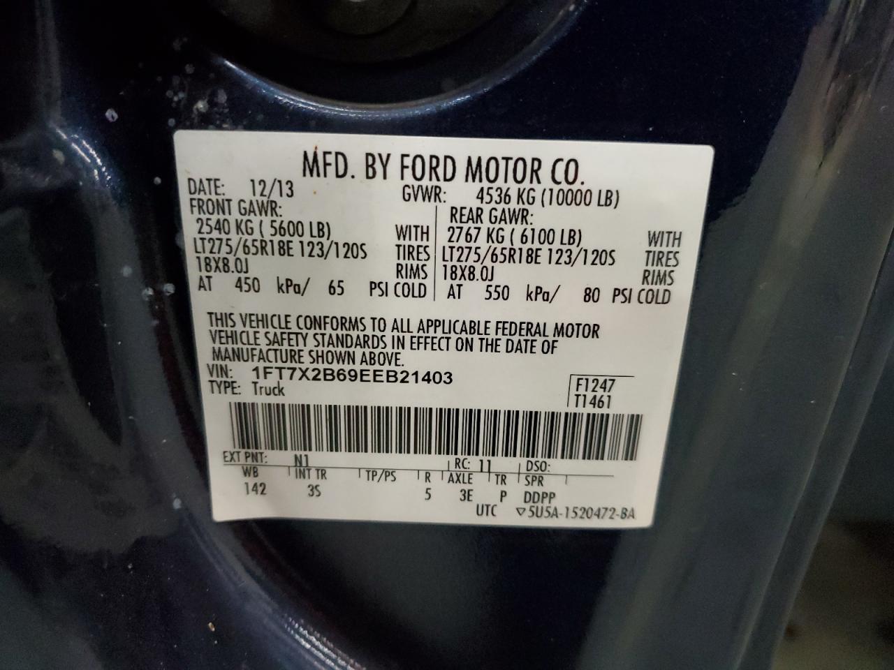 Photo 11 VIN: 1FT7X2B69EEB21403 - FORD F250 