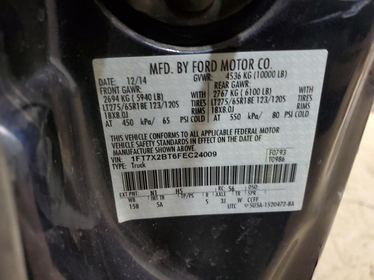 Photo 12 VIN: 1FT7X2BT6FEC24009 - FORD F250 