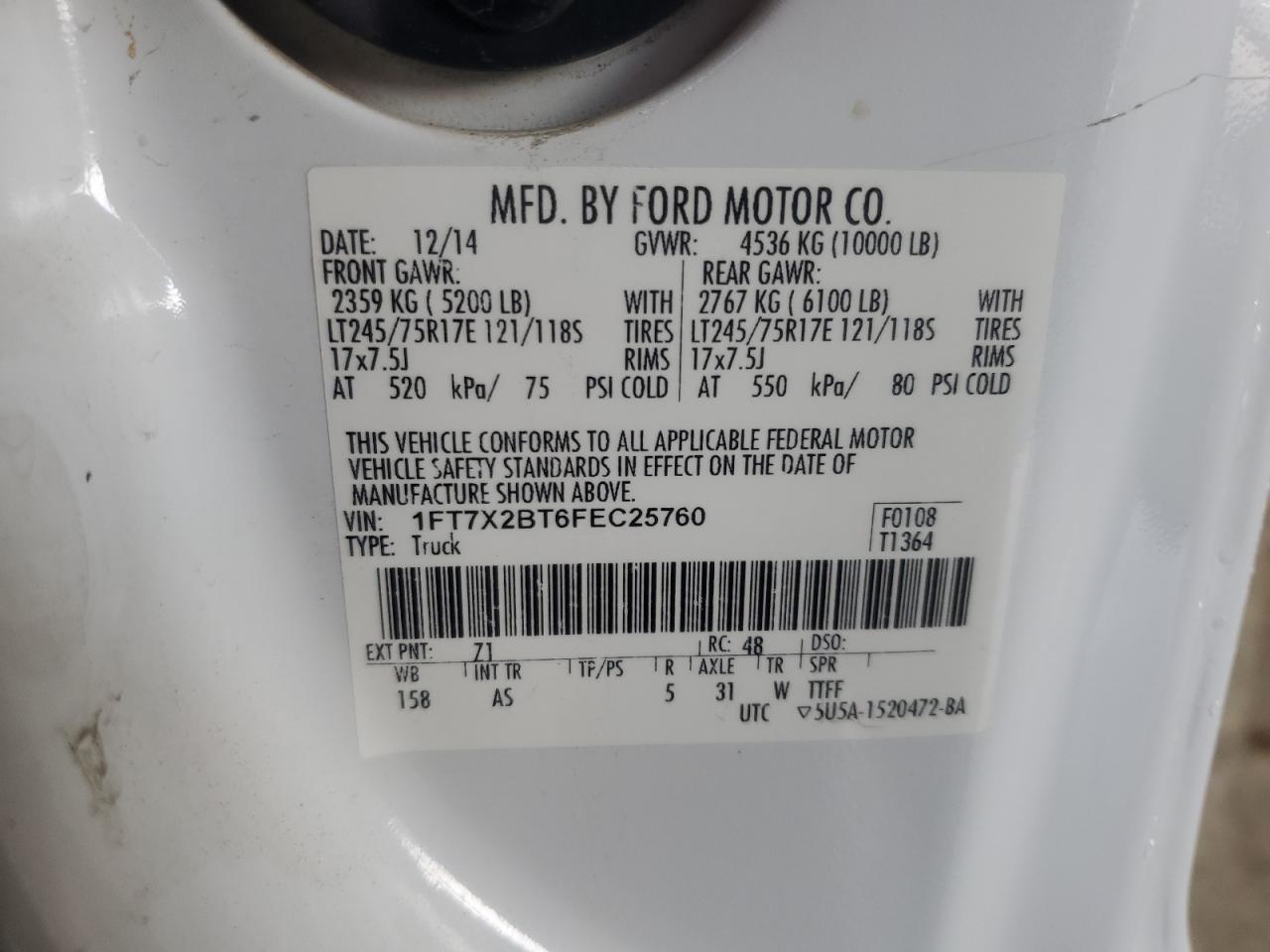 Photo 11 VIN: 1FT7X2BT6FEC25760 - FORD F250 SUPER 