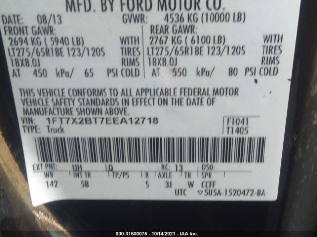 Photo 8 VIN: 1FT7X2BT7EEA12718 - FORD SUPER DUTY F-250 SRW 