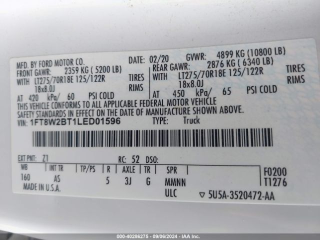 Photo 8 VIN: 1FT8W2BT1LED01596 - FORD F-250 