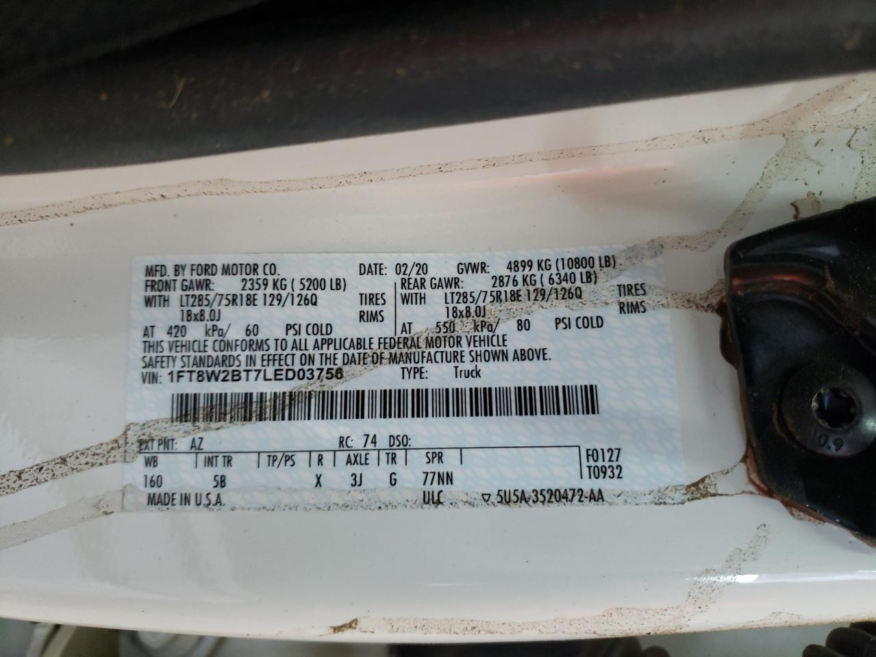 Photo 9 VIN: 1FT8W2BT7LED03756 - FORD F250 