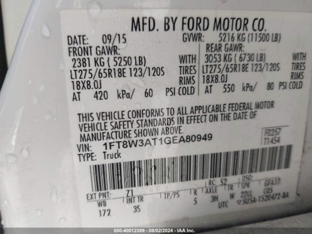 Photo 8 VIN: 1FT8W3AT1GEA80949 - FORD F-350 