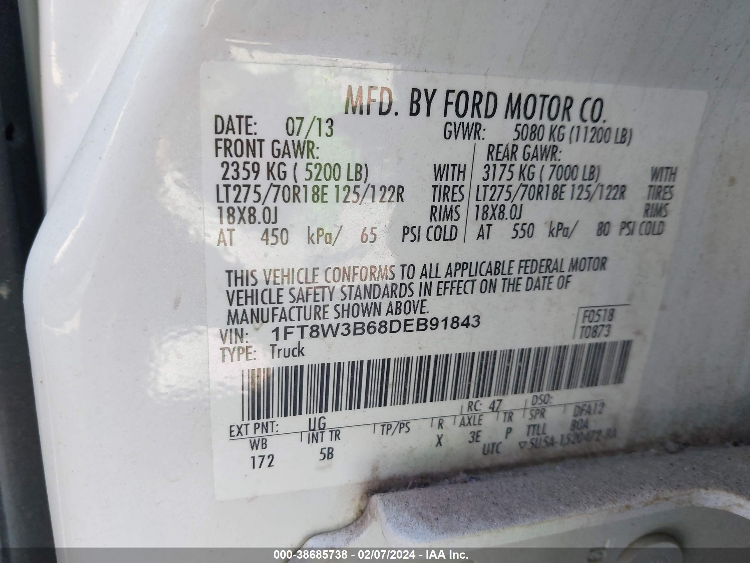 Photo 8 VIN: 1FT8W3B68DEB91843 - FORD F350 