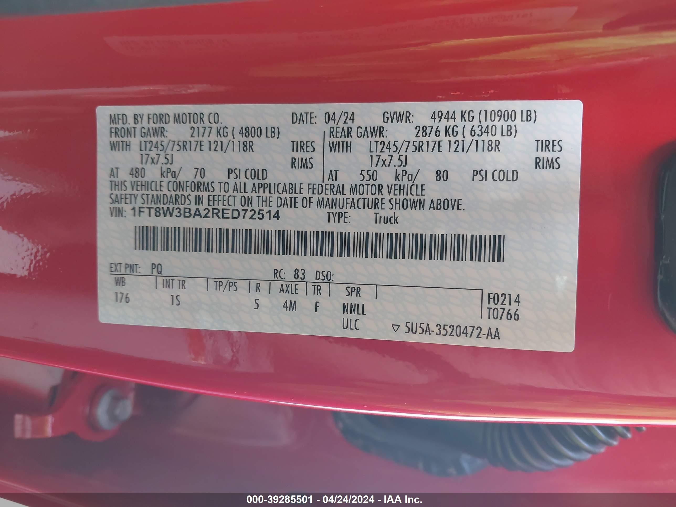 Photo 7 VIN: 1FT8W3BA2RED72514 - FORD F350 