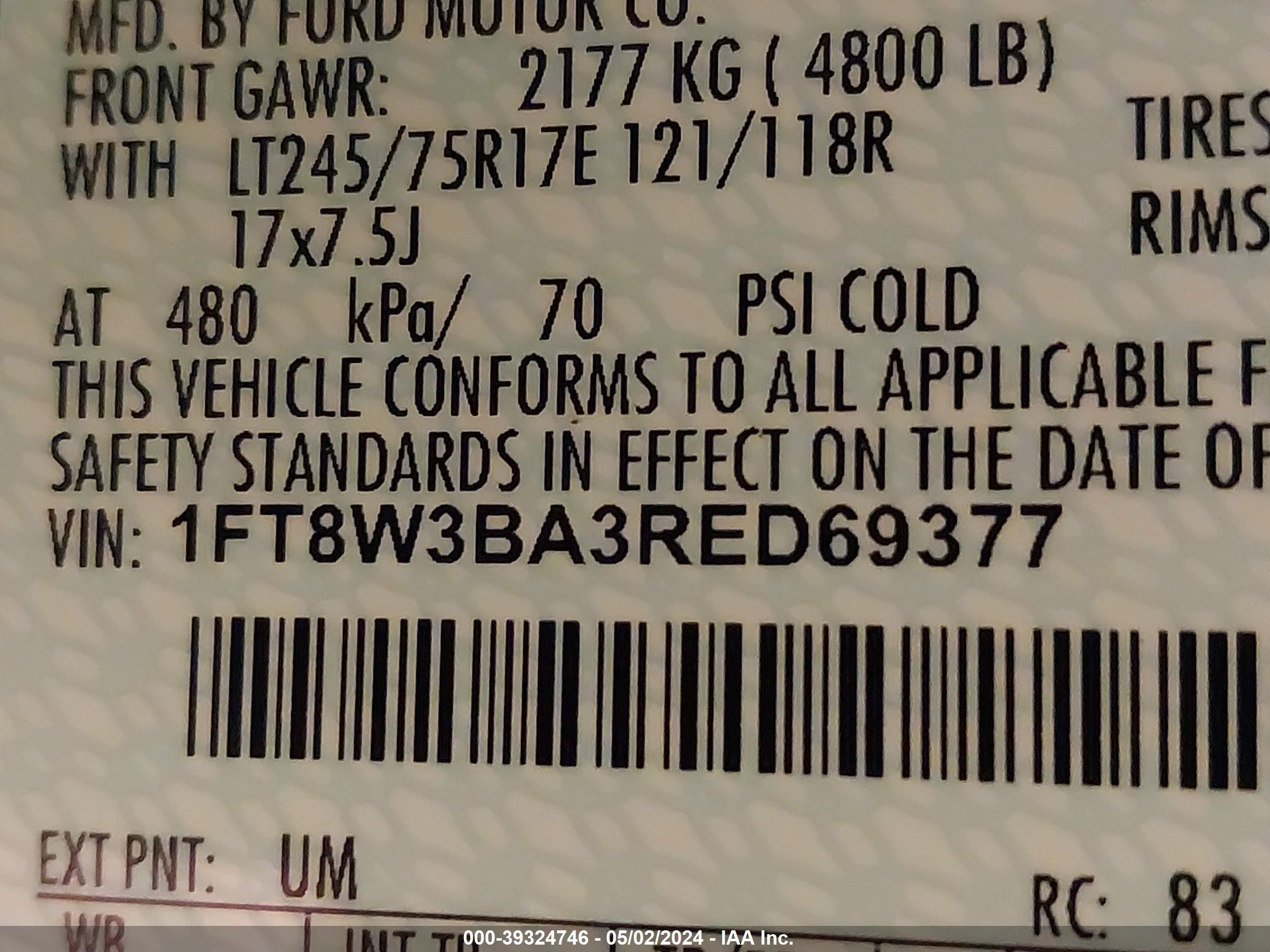 Photo 7 VIN: 1FT8W3BA3RED69377 - FORD F350 