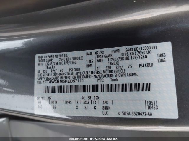 Photo 8 VIN: 1FT8W3BM5PED57111 - FORD F-350 