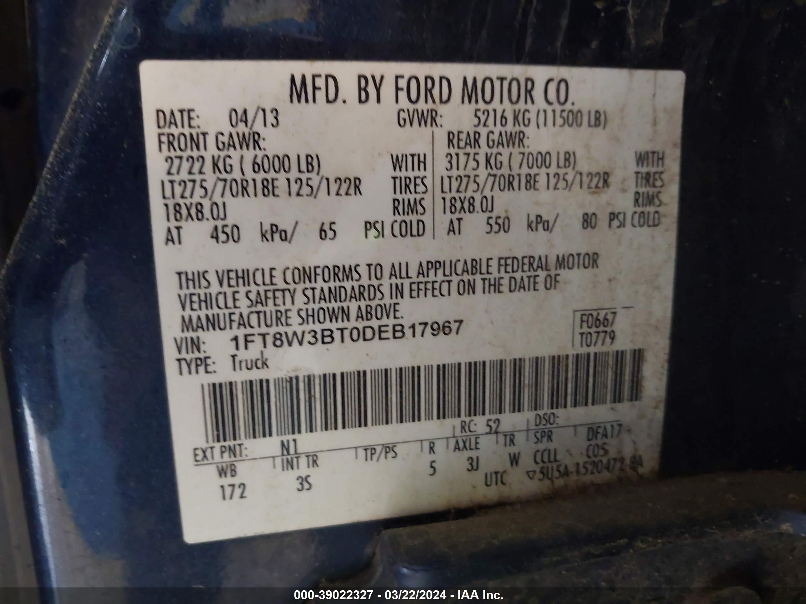 Photo 7 VIN: 1FT8W3BT0DEB17967 - FORD F350 