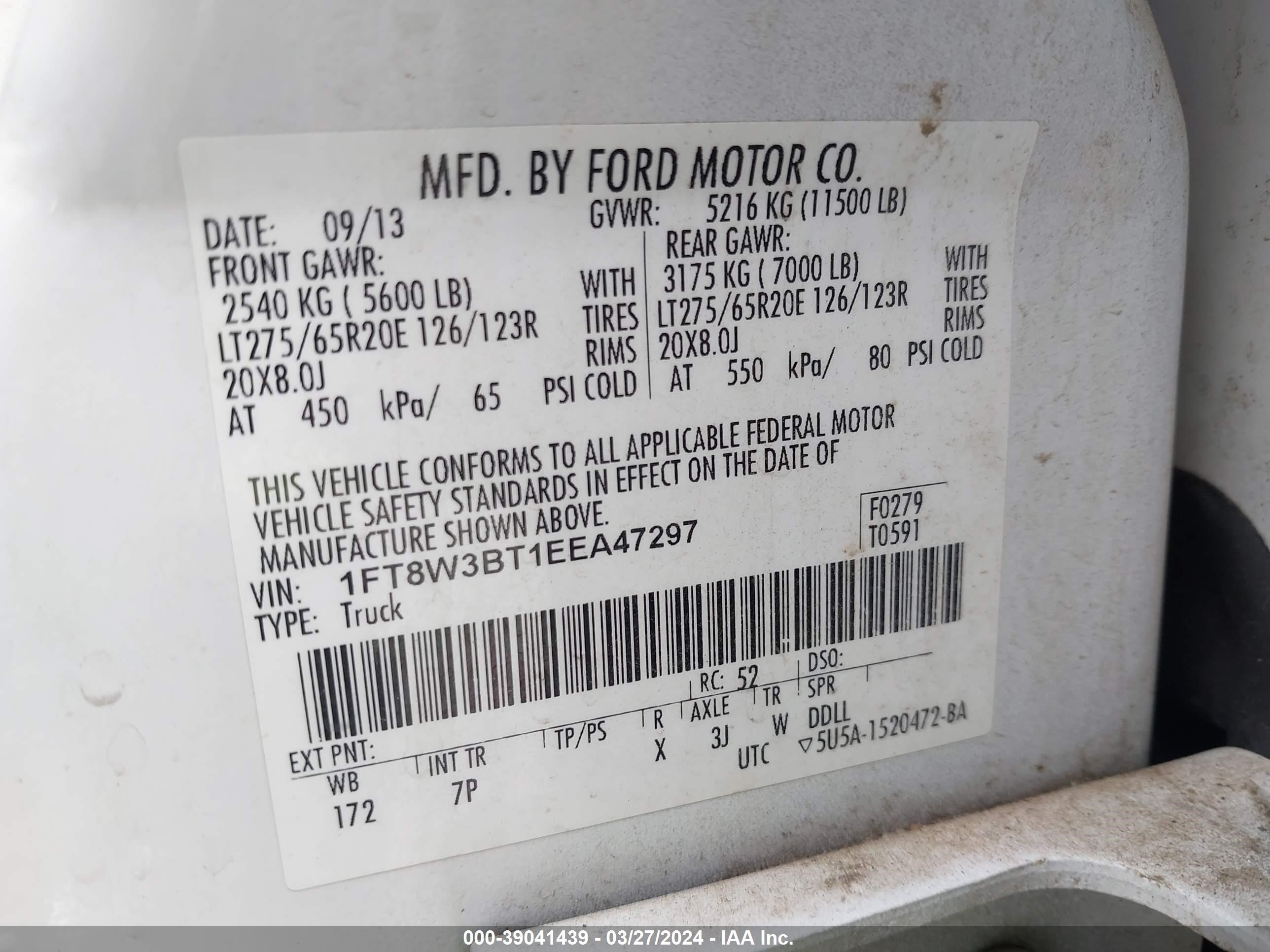 Photo 7 VIN: 1FT8W3BT1EEA47297 - FORD F350 