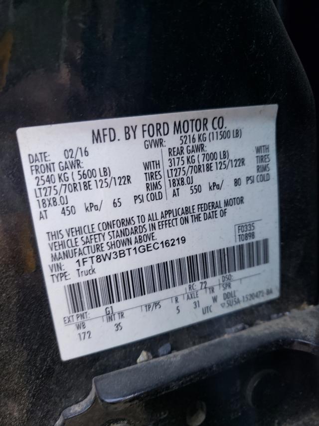 Photo 9 VIN: 1FT8W3BT1GEC16219 - FORD F350 SUPER 