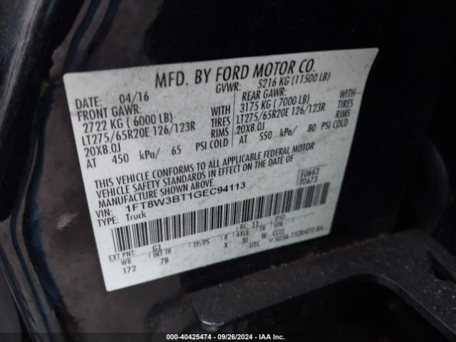 Photo 8 VIN: 1FT8W3BT1GEC94113 - FORD F-350 