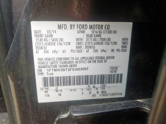 Photo 9 VIN: 1FT8W3BT2FEA03097 - FORD F350 SUPER 