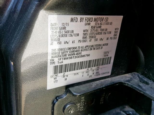 Photo 9 VIN: 1FT8W3BT2GEB85790 - FORD F350 SUPER 