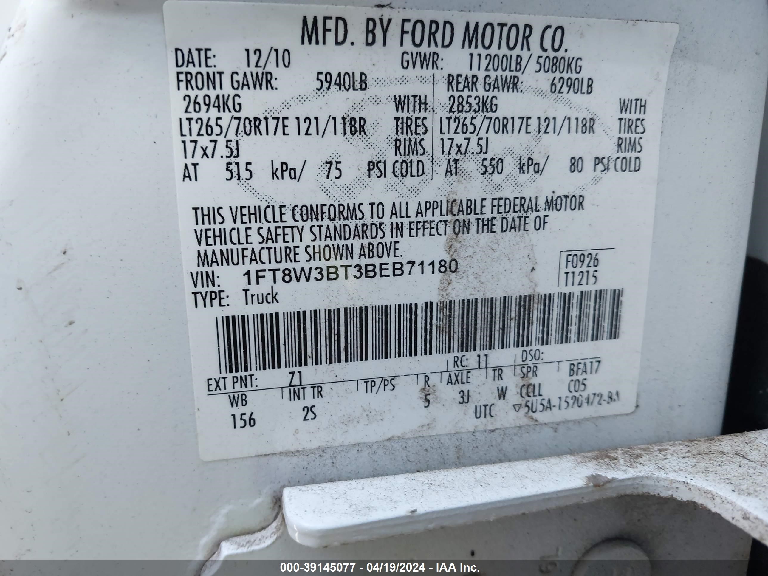 Photo 7 VIN: 1FT8W3BT3BEB71180 - FORD F350 