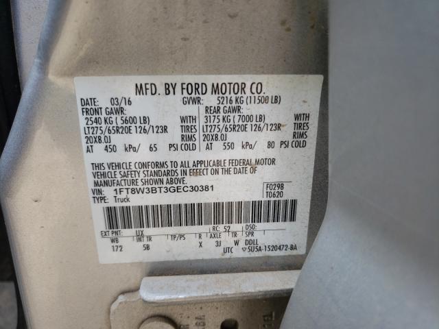 Photo 9 VIN: 1FT8W3BT3GEC30381 - FORD F350 SUPER 