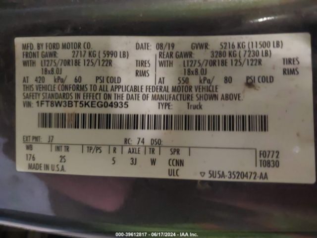 Photo 8 VIN: 1FT8W3BT5KEG04935 - FORD F-350 