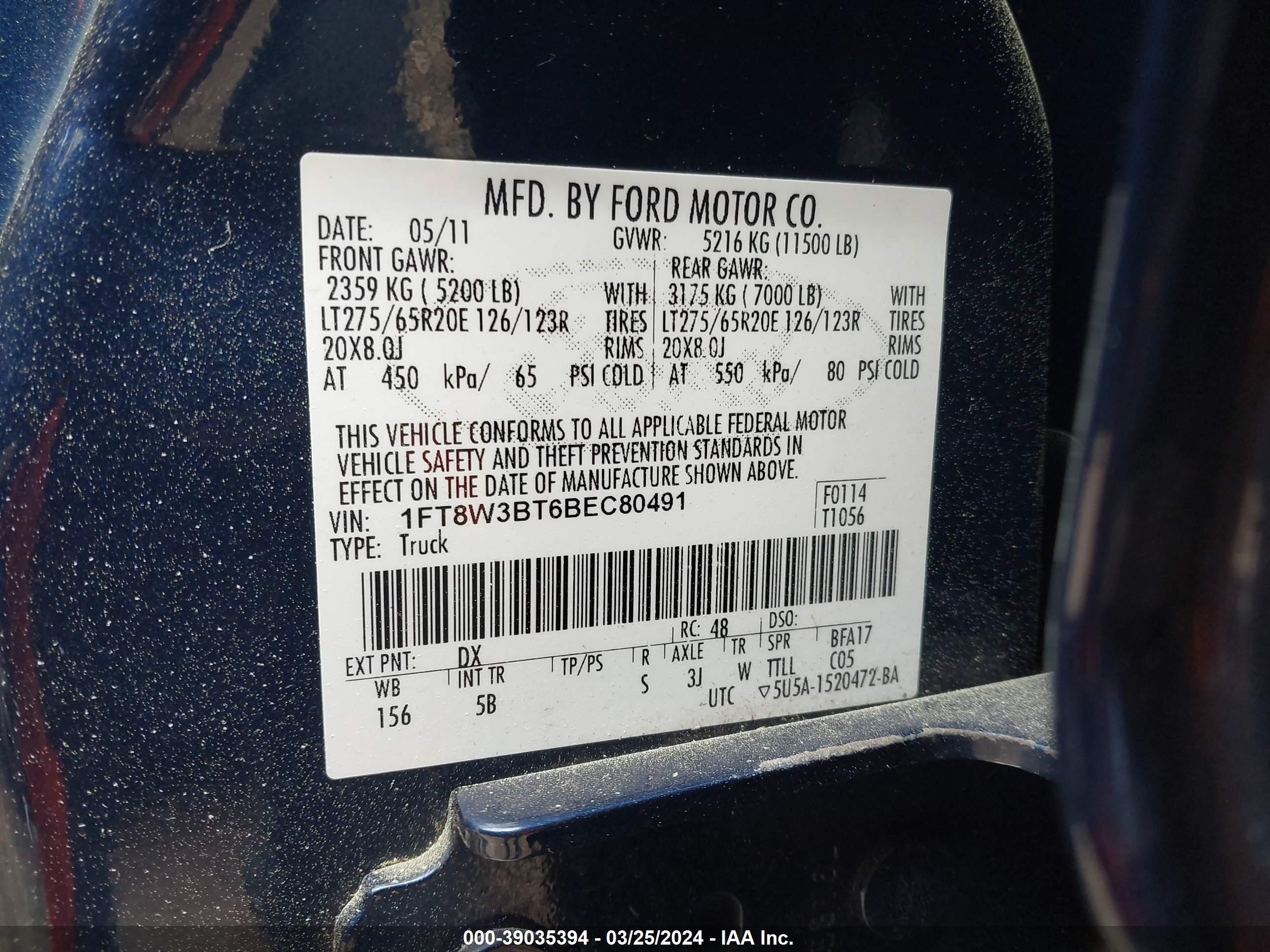 Photo 7 VIN: 1FT8W3BT6BEC80491 - FORD F350 