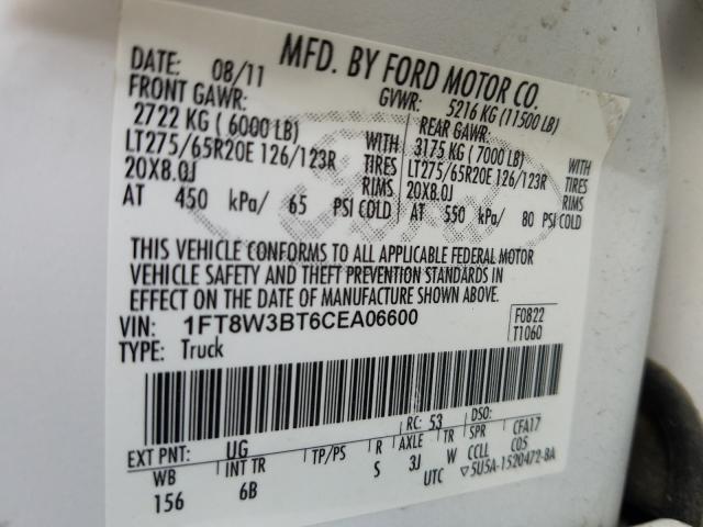 Photo 9 VIN: 1FT8W3BT6CEA06600 - FORD F350 SUPER 