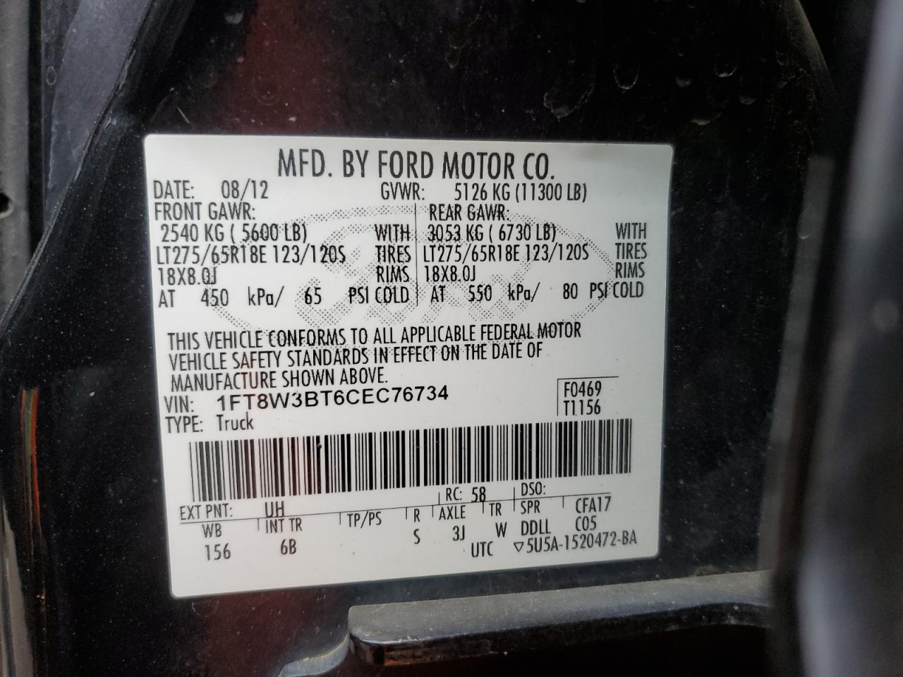 Photo 12 VIN: 1FT8W3BT6CEC76734 - FORD F350 